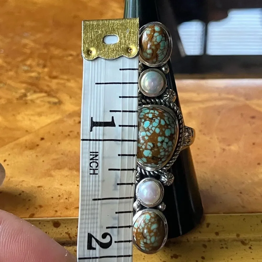 Royston Blue Horizon Turquoise Pearl Sterling Silver Ring Size 9